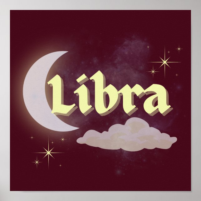 Poster Libra Céleste Lune Cloud Étoiles Astrologie Art (Devant)