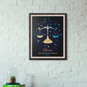 Poster Libra Constellation Zodiac Aquarelle Étoiles Galax