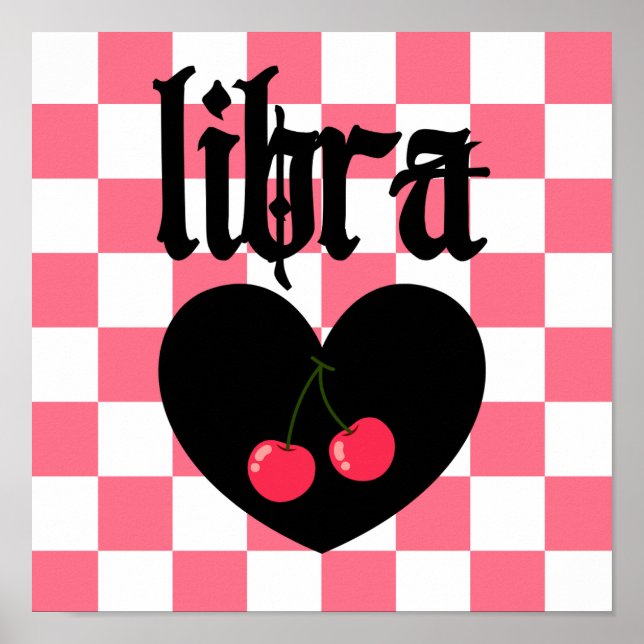 Poster Libra Gothique esthétique À damiers Cherry Art (Devant)