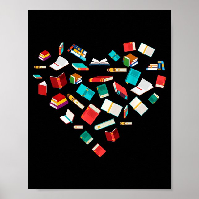 Poster Library Books Heart Bookworm Valentines Day Gift R (Devant)