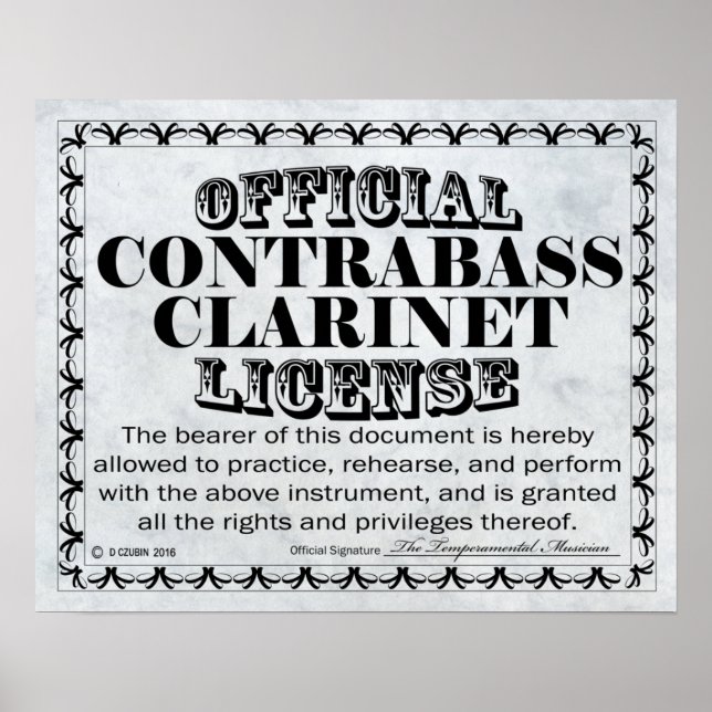 Poster Licence Clarinet Contrabass (Devant)
