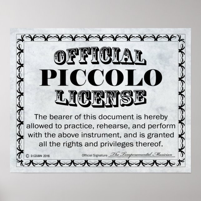 Poster Licence Piccolo (Devant)