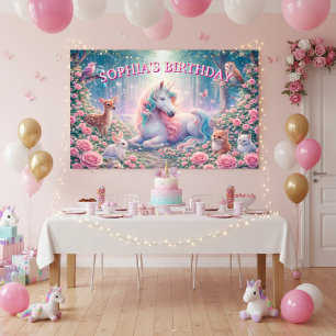 Poster Licorne Anniversaire Roses Magique Pastel