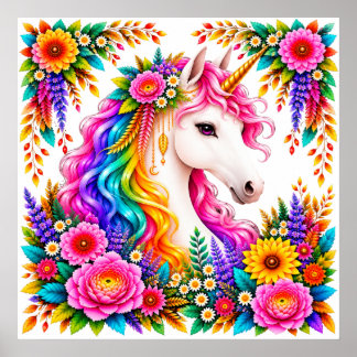 Poster Licorne Arc-en-Ciel Fantastique Magique