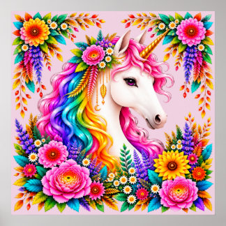 Poster Licorne Arc-en-Ciel Fantastique Magique