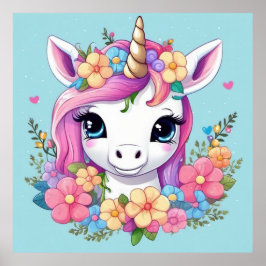 Poster Licorne Bébé Magique avec des Fleurs