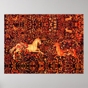 Poster LICORNE ET CERF, FLEURS, ANIMAUX DE LA FORÊT Flora