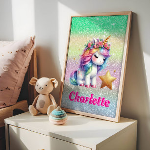 Poster Licorne magique étoile scintillante 
