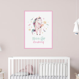 Poster licorne magique mignonne fille rose enfants