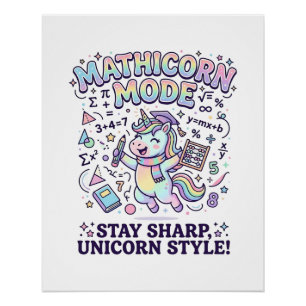 Poster Licorne Mathicorne Mode Charmant Fond Blanc D
