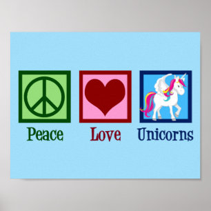 Poster Licorne Mignonne Paix Amour Licornes