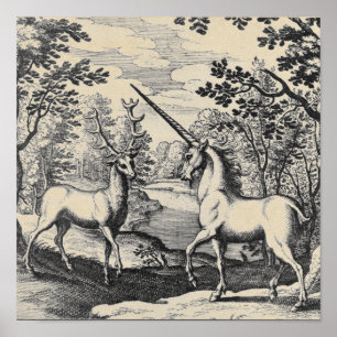 Poster Licorne mythique dans la forêt