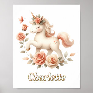Poster Licorne pastel fantaisiste avec des roses