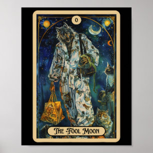 Poster L'idiot de la lune Werewolf (l'idiot) Tarot d'Hall