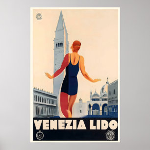 Poster Lido de Venise Venise Lido Italie Voyage Rétro