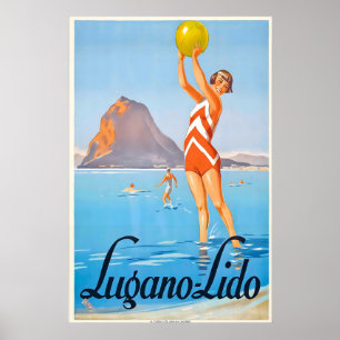 Poster Lido Plage Lac Front de mer Lugano Suisse