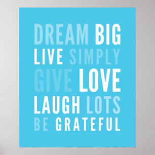 Poster LIFE MANTRA positive typographie moderne aqua bleu