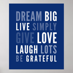 Poster LIFE MANTRA positive typographie moderne bleu fonc