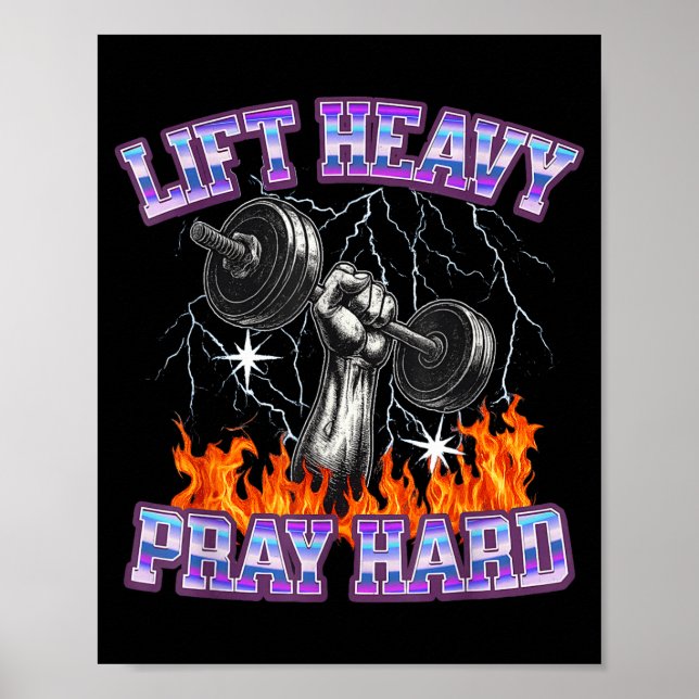 Poster Lift Heavy Pray Hard Gym Christian Workout Men Wom (Devant)
