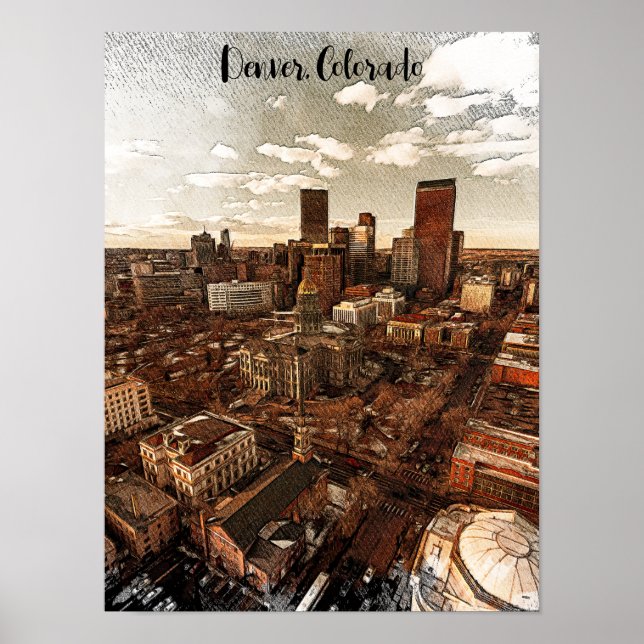 Poster Ligne aérienne minimale Denver Colorado (Devant)