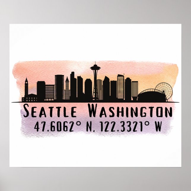 Poster Ligne aérienne Seattle City Latitude et Longitude  (Devant)