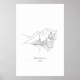 Poster Ligne artistique minimale de Hallstatt | Village a