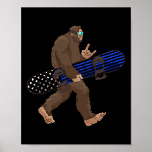 Poster Ligne Bleue Mince Snowboard Bigfoot Cadeau Pour Sn