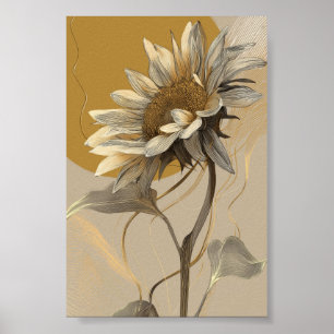 Poster Ligne d'art minimaliste neutre Tournesol