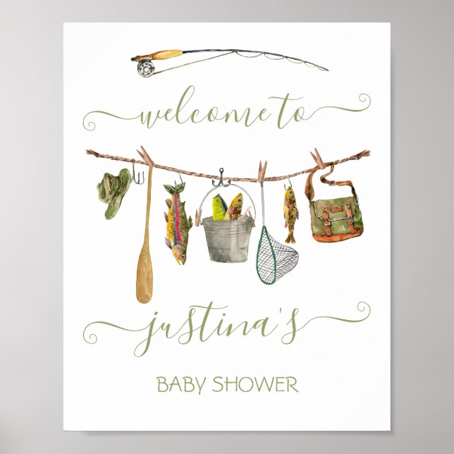 Poster Ligne de Baby shower de rouleaux de pêche (Devant)