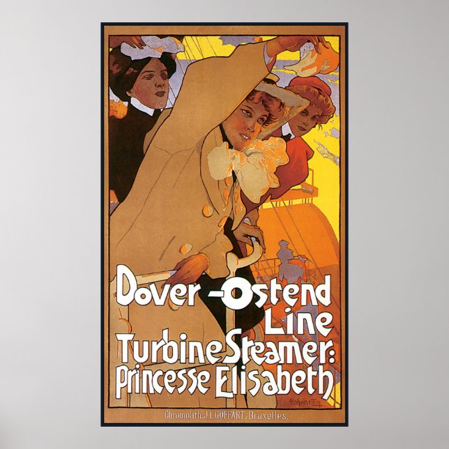 Poster Ligne de bateau à vapeur Dover Ostende (Devant)