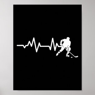 Poster Ligne de battement de coeur de hockey Patineur de
