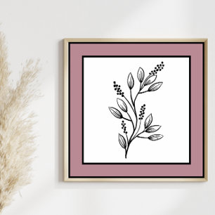 Poster Ligne de feuille botanique minimale Bordure de pru
