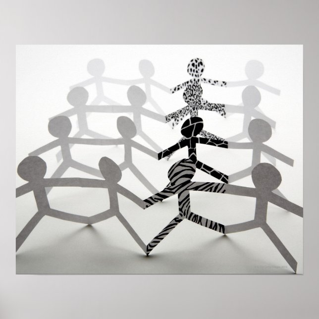 Poster Ligne de poupées de chaîne de papier blanc (Devant)