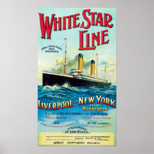 POSTER LIGNE D'ÉTOILES BLANCHES OCEAN MAIL STEAMER