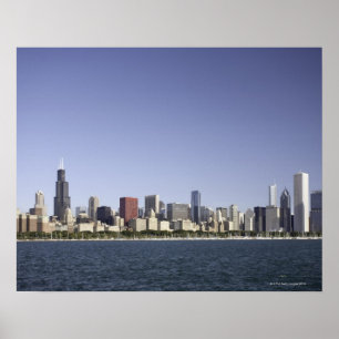 Poster Ligne d'horizon de Chicago avec le lac Michigan 2