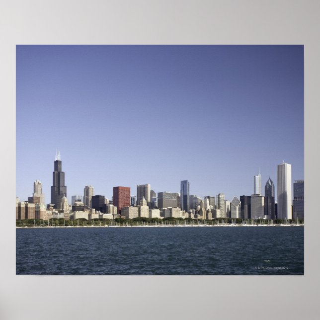 Poster Ligne d'horizon de Chicago avec le lac Michigan 2 (Devant)