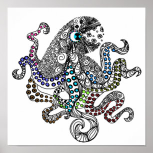 Poster Ligne florale octopus