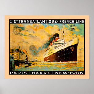 Poster Ligne française ~ Paris-Le Havre-Nouvel York