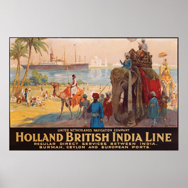 Poster Ligne indienne, propriétaire sur éléphant près de  (Devant)