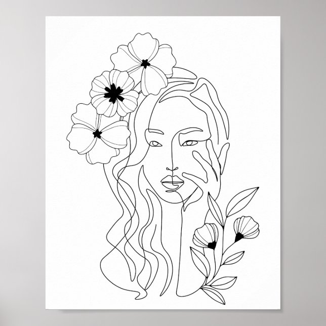 Poster Ligne minimale Art Femme Flower Head (Devant)