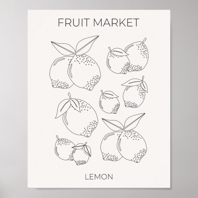 Poster Ligne minimale du marché des fruits au citron (Devant)