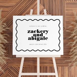 Poster Ligne moderne Bold Wavy encadrée Mariage noir blan