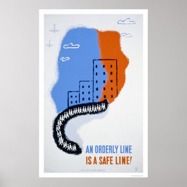 Poster Ligne ordonnée Défense civile 1941 WPA (Devant)