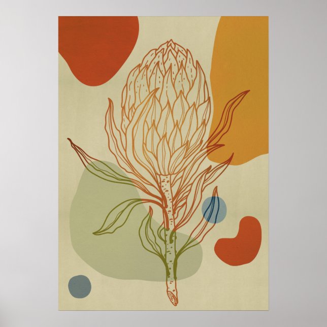 Poster Ligne Protea Abstrait Formes botaniques tendance (Devant)