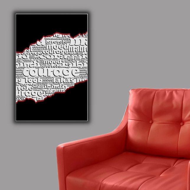 Poster Ligne rouge de Courage noir et blanc déchiré (Torn Black & White Courage Red Line Poster)