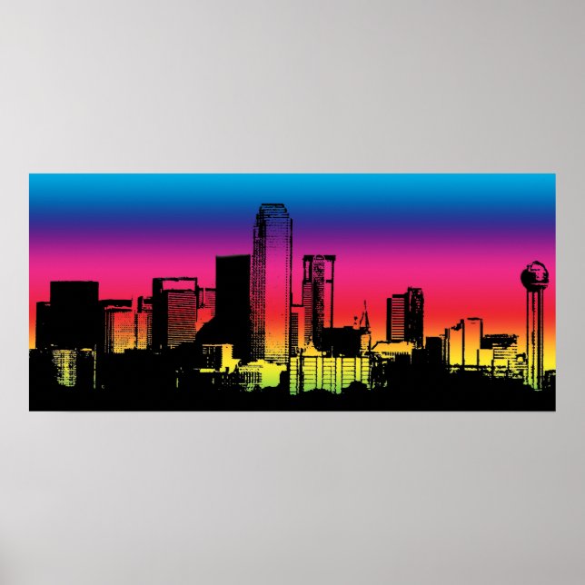 Poster Ligne Skyline couleur Dallas (Devant)