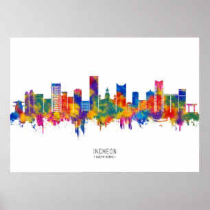 Poster Ligne Skyline d'Incheon Corée du Sud