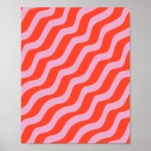 Poster Lignes Abstraites Retro Rose Vintage Zebra Stripes