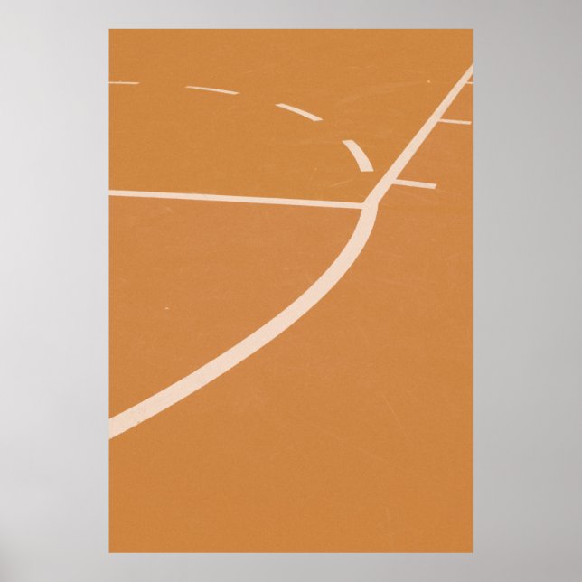 Poster Lignes de terrain de basket orange et blanc (Devant)