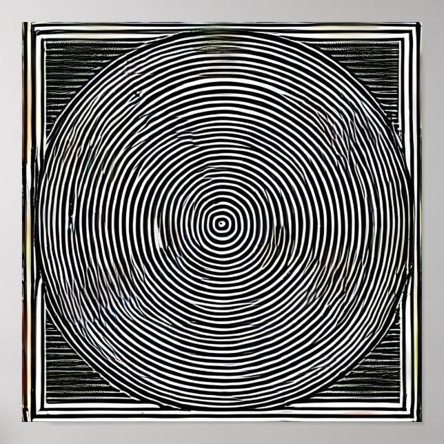 Poster Lignes et cercles noirs et blancs (Devant)